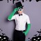 3 Pcs Halloween Costume Accessories Black Felt Costume Hat with Green Band Green Satin Long Gloves Blue Vintage Oval Goggles for Men Women Cosplay Party Dress Up
